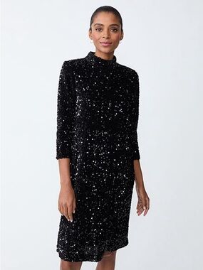 J McLaughlin Sequin Shift Dress In Black Party Sz M